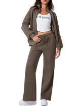 Sweat Set Aleumdr para mulheres, moletom de duas peças, marrom, GG