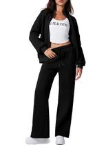 Sweat Set Aleumdr para mulheres, moletom de duas peças, preto, GG
