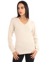 Sweater Anistia Feminino de Lã Manga Longa Decote V. Areia