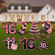 Sweet 16 Yard Signs ComboJoy 7 unidades de LED preto rosa para exterior