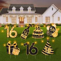 Sweet 16 Yard Signs ComboJoy, 7 unidades de luzes LED douradas