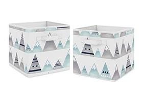 Sweet Jojo Designs Aquarela Montanhas Tecido Dobrável Cubo Cubo Caixas Organizador Brinquedos Crianças Bebês - Conjunto de 2 - Azul Marinho, Aqua e Cinzento Asteca