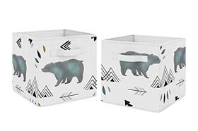 Sweet Jojo Designs Ardósia Azul e Branco Urso Montanha Aquarela Organizador Caixas de Armazenamento para Coleção - Conjunto de 2