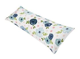 Sweet Jojo Designs Azul marinho e rosa aquarela floral corpo fronha frondosa capa (travesseiro não incluído) - Blush, verde e branco Shabby Chic Rose Flower Polka Dot