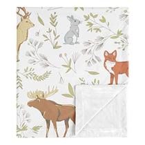 Sweet Jojo Designs Bear Deer Fox Woodland Animal Toile Baby Boy or Girl Recebendo Cobertor de Swaddle de Segurança para Recém-nascido ou criança Berçário Carrinho de Bebê Soft Minky - Cinza, Verde e Brown