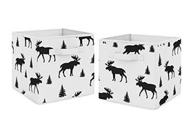 Sweet Jojo Designs Black and White Woodland Moose Organizer Caixas de Armazenamento para Coleção de Patches Rústicos - Conjunto de 2