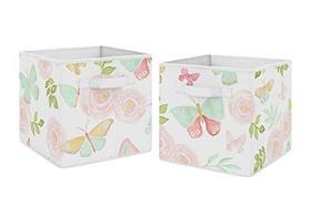 Sweet Jojo Designs Blush Rosa, Hortelã e Aquarela Branca Organizador Rosa Caixas de Armazenamento para Coleção Floral de Borboleta - Conjunto de 2