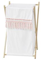 Sweet Jojo Designs Boho boêmio bebê infantil roupas cesta de lavanderia - Blush Rosa e Branco Farmhouse Shabby Chic Designer Modern Minimalist Tassel Fringe Macrame Cotton