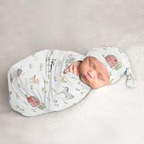 Sweet Jojo Designs Farm Animals Boy Girl Casulo e Gorro Chapéu Set Jersey Stretch Knit Sleeping Bag for Infant Newborn Nursery Sleep Wrap Sack - Aquarela Farmhouse Cavalo Vaca Ovelha Porco Gênero Neutro