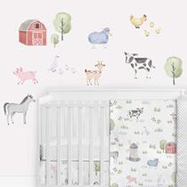 Sweet Jojo Designs Farm Animals Grande Casca e Vara Parede Decal Adesivos Arte Berçário Decoração Mural - Conjunto de 4 Folhas - Aquarela Farmhouse Celeiro Cavalo Vaca Ovelha Porco Galinha Ovelha Cabra Barnyard