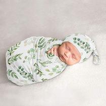 Sweet Jojo Designs Floral Leaf Baby Boy ou Girl Casulo e Gorro Chapéu 2pc Set Jersey Stretch Knit Sleeping Bag for Infant Newborn Nursery Sleep Wrap Sack - Green White Boho Botanical Woodland Garden