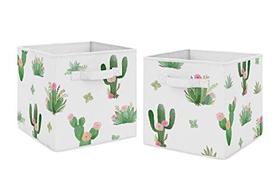 Sweet Jojo Designs Laranja e Verde Boho Aquarela Organizador Caixas de Armazenamento para Coleção Floral Cactus - Conjunto de 2