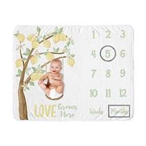 Sweet Jojo Designs Lemon Floral Girl Milestone Cobertor Mensal Recém-nascido Primeiro Ano Crescimento Mat Baby Shower Memória Keepsake Gift Picture - Amarelo Verde Bege Aquarela Boho Boho Bohemian Farmhouse Flor