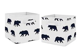 Sweet Jojo Designs Navy Blue and White Woodland Organizer Caixas de armazenamento para a coleção Big Bear - Conjunto de 2