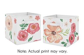 Sweet Jojo Designs Pêssego e Aquarela Verde Organizador Floral Caixas de Armazenamento para Coleção - Conjunto de 2 - Flor Rosa Rosa