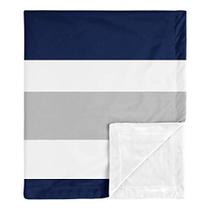 Sweet Jojo Designs Stripe Baby Boy Recebendo Cobertor de Swaddle de Segurança para Recém-nascido ou criança Berçário Assento de Carro Carrinho Soft Minky - Azul Marinho, Cinza e Branco