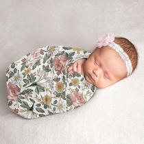 Sweet Jojo Designs Vintage Floral Boho Baby Girl Swaddle Cobertor Jersey Stretch Knit para recém-nascido ou bebê recebendo segurança - Blush Rosa, Amarelo, Verde, Branco Shabby Chic Rose Flower Farmhouse