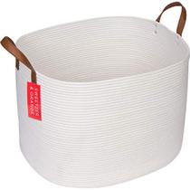 Sweetzer & Orange Extra Large Woven Cotton Rope Storage Basket 23"x20.5"x15.5" c/Vegan Handles - Cestas de armazenamento de cobertores, lavanderia e armazenamento de brinquedos, Cesto de Berçário - Off White XXL para Sala de Estar