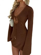 Swimsuit Cover Up ANRABESS Crochet Swimwear Vestido de praia marrom Swimsuit Cover Up ANRABESS Crochet Swimwear Vestido de praia marrom