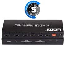 Switch Hdmi 4X2 Controle - 2K, 4K, 3D E Full Hd - Kit Com 5