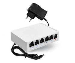 Switch Hub 5 Portas Rj45 Gigabit 10/100/1000mbps Lan Com Fonte Bivolt