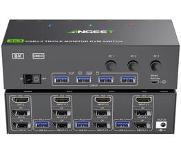 Switch KVM ANGEET 3 monitores e 3 computadores 8K @60Hz 4K @144Hz