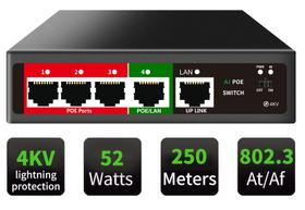 Switch PoE+ STEAMEMO de 5 portas Ethernet gerenciado de forma inteligente e fácil de 52 W