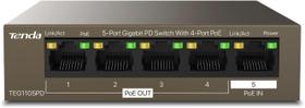 Switch PoE Tenda TEG1105PD 5 portas Gigabit com 4 PoE+ @30W