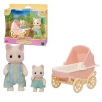 Sylvanian Families Conjunto Carrinho De Bebê Papai E Bebê Gato 5683 Original Epoch +3 Anos