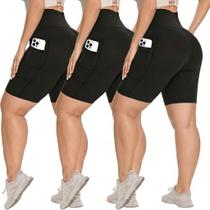 Syrinx Kit com 3 Shorts Ciclistas Cintura Alta com Bolsos Syrinx Kit com 3 Shorts Ciclistas Cintura Alta com Bolsos