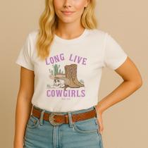 T-shirt Algodão Feminina Estamp Caveira Bota Longa Camiseta Cowgirl Chapéu Boiadeira Linda Delicada