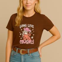 T-shirt Algodão Feminina Estamp Cowgirl Mulher Estrela Chapéu Modinha Cow Agro Hípico Linda