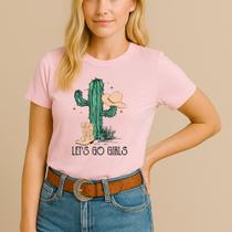 T-shirt Algodão Feminina Estamp Let's Go Cacto Verde Linda Minimalista Country Camiseta Blusa Show
