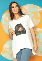 T-Shirt Ampla Malha Manga Curta Off White Chimpanzé