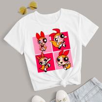 T-shirt As Meninas Superpoderosas Blusinha Básica Estampada Branca T-shirt As Meninas Superpoderosas Blusinha Básica Estampada Branca