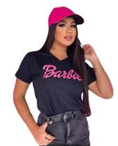 T Shirt Baby Look Blusa Viscolycra Rosa Pink Gola V Coleção Estampa Barbie