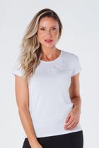 T-Shirt Baby Look com Aplique Flores de Voil Branca Maria