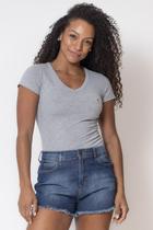 T-Shirt Básica Decote V Polo Wear Mescla Médio