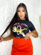 T-shirt Camiseta Feminina Estampa Tigre Arco Tendência Moda Básica