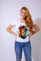 T-Shirt Camiseta Feminina Evangélica Leão de Judá Básica Acabamento Premium