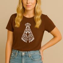 T-shirt Católica Estampa Nossa Senhora Aparecida Terço Oração Fé Cristã Algodão Unissex Espiritual T-shirt Católica Estampa Nossa Senhora Aparecida Terço Oração Fé Cristã Algodão Unissex Espiritual