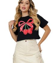 T SHIRT CROPPED CEREJA Cor Preta - Frimodas