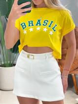 T-Shirt Cropped Estampada Brasil Ref. 1899 - Tamanho Único T-Shirt Cropped Estampada Brasil Ref. 1899 - Tamanho Único