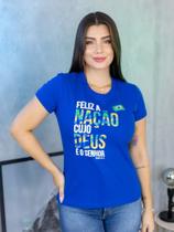 T-shirt do Brasil feminina com estampa cujo Deus é o Senhor na cor Azul tamanho p