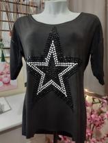 T- Shirt em Viscolycra com Pedrarias - Estrela - Tamanho P T- Shirt em Viscolycra com Pedrarias - Estrela - Tamanho P