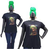 T- shirt estampa afro com detalhe em pedraria. T- shirt estampa afro com detalhe em pedraria.