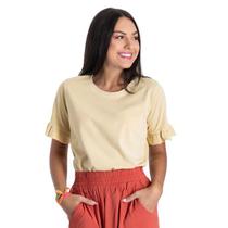 T- shirt Estonada Bege com babado na manga