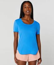 T-Shirt Eterna Gola Redonda Alongada Alto Giro Azul Conforto