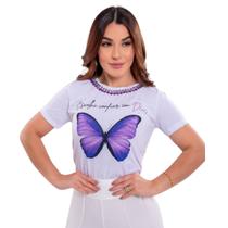 T-Shirt Evangélica Branca Fé FULL HD Malha Polifresh Bordada Gola T-Shirt Evangélica Branca Fé FULL HD Malha Polifresh Bordada Gola