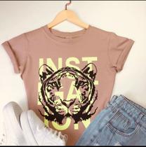 T Shirt Feminina 100% Algodão Estampas Tendência